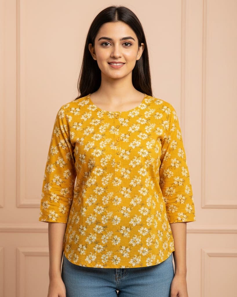 Daisy Bloom Printed Short Kurti Top