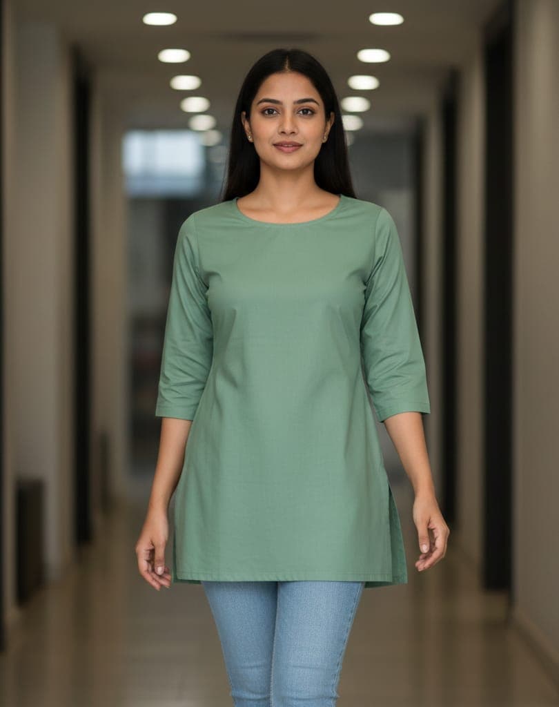 Sage Green Straight Short Kurti Top