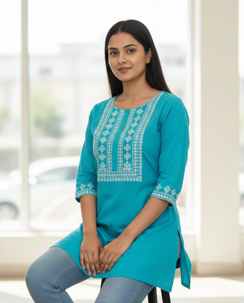 Ivory Line Panel Short Kurti Top