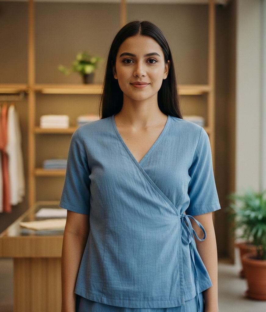 Powder Blue Wrap Short Kurti Top