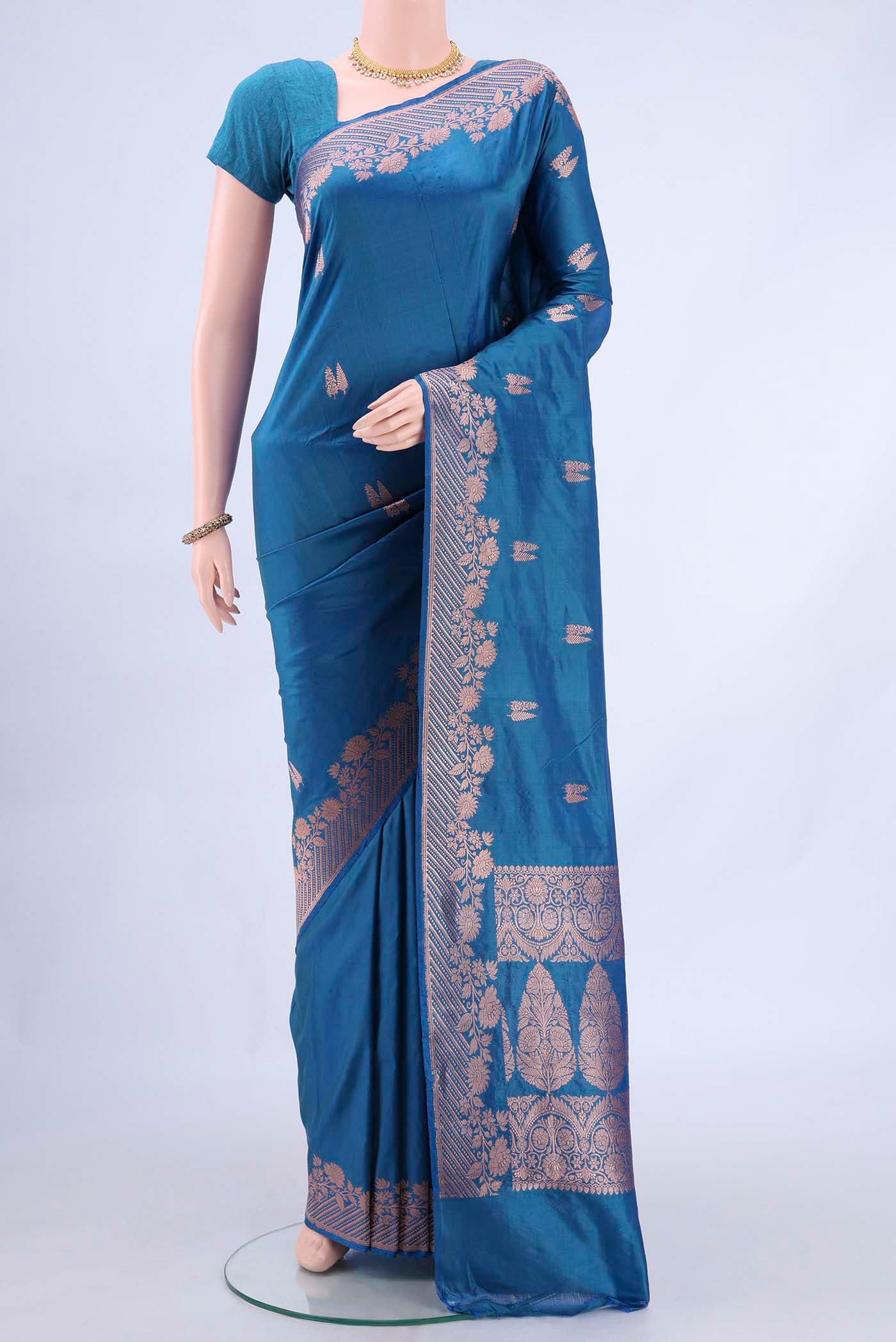 Peacock Blue Banarasi Katan Silk Saree