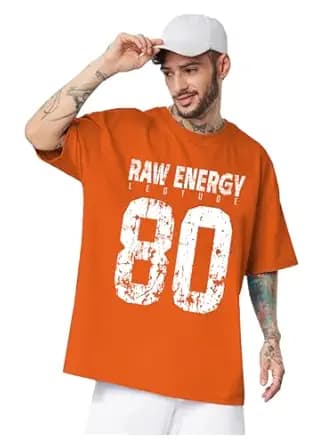 Men Orange Printed Casual Round Neck Half Sleeve T-Shirt