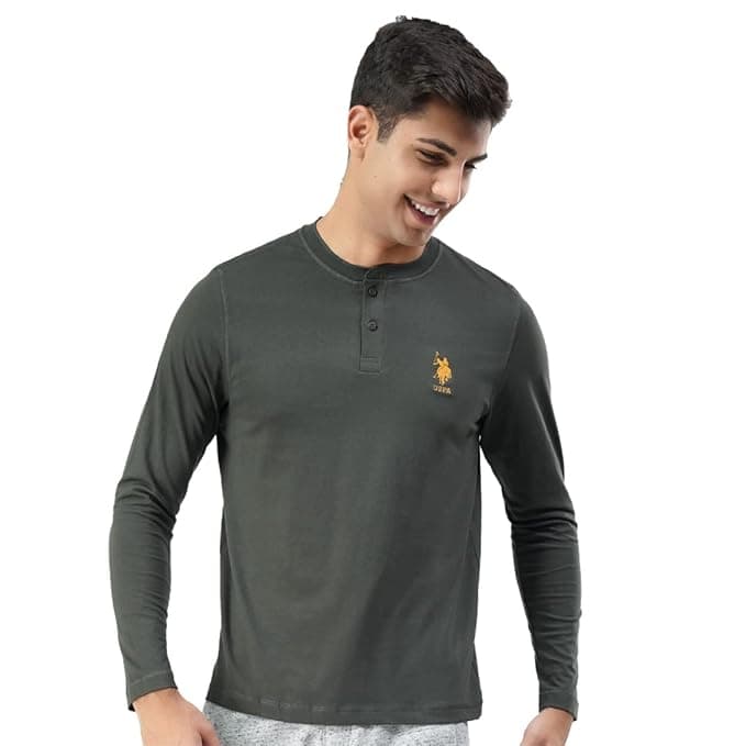 Men Grey Solid Casual Full Sleeve Winter T-Shirt