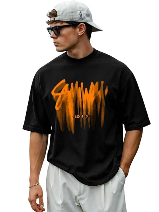 Men Oversized Street Graphic Printed Casual Half Sleeve T-Shirt