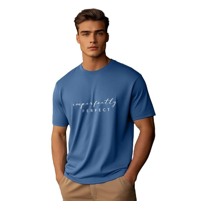 Men Imperfectly Perfect Printed Casual Half Sleeve T-Shirt Blue
