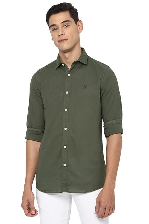 Dark Green Solid Slim Fit Casual Shirt