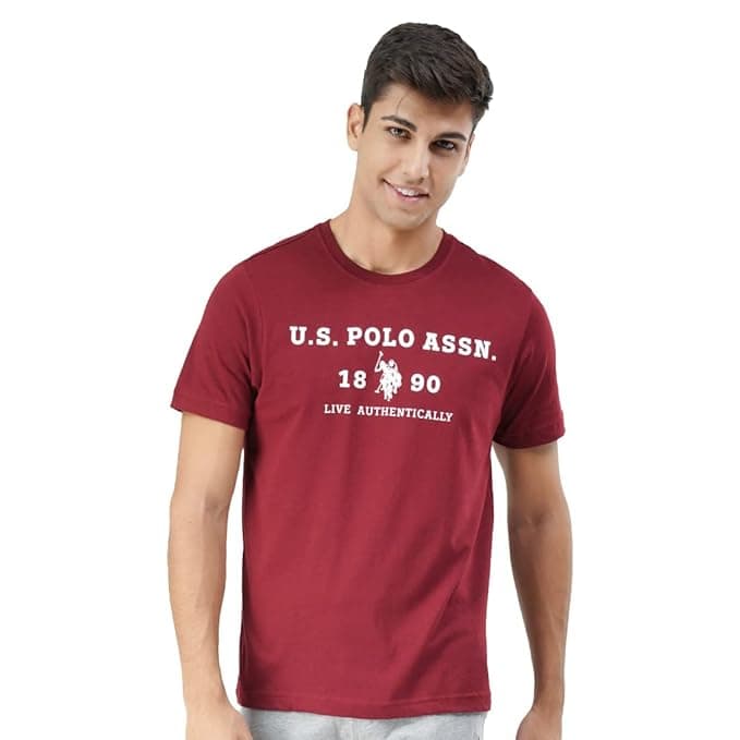 Men Maroon Graphic Printed Casual T-Shirt