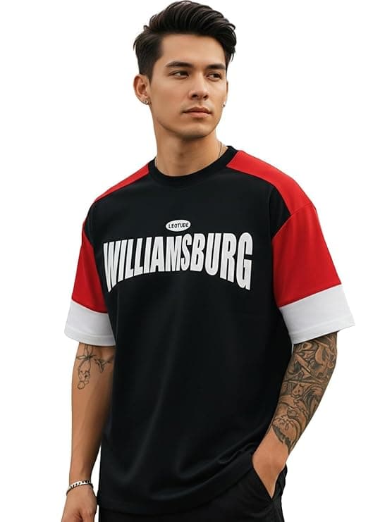 Men Black Williamsburg Printed Colorblock Casual Half Sleeve T-Shirt