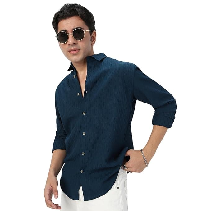 Navy Blue Plain Slim Fit Casual Shirt