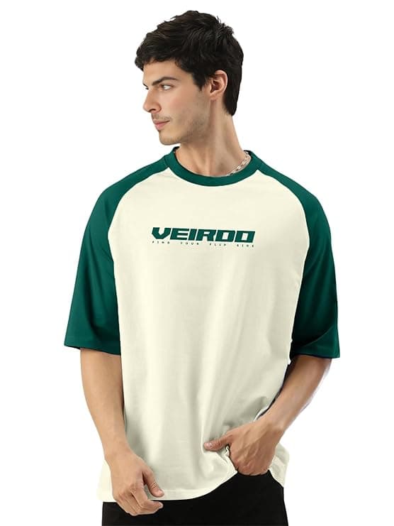 Men Contrast Raglan Sleeve Printed Casual Round Neck T Shirt