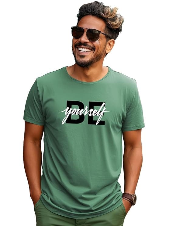 Be Yourself Sea-Green Typography Printed T-Shirt