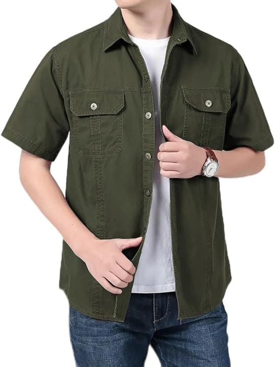 Dark Green Solid Cotton Casual Shirt