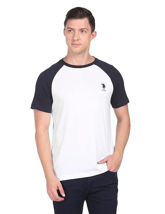 Men White Black Raglan Half Sleeve Casual T-Shirt