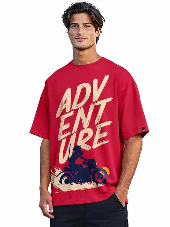 Men Adventure Rider Graphic Printed Casual Half Sleeve T-Shirt Red