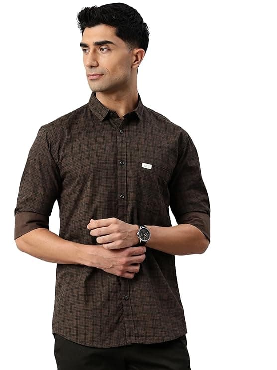 Brown Printed Slim Fit Casual Shirt