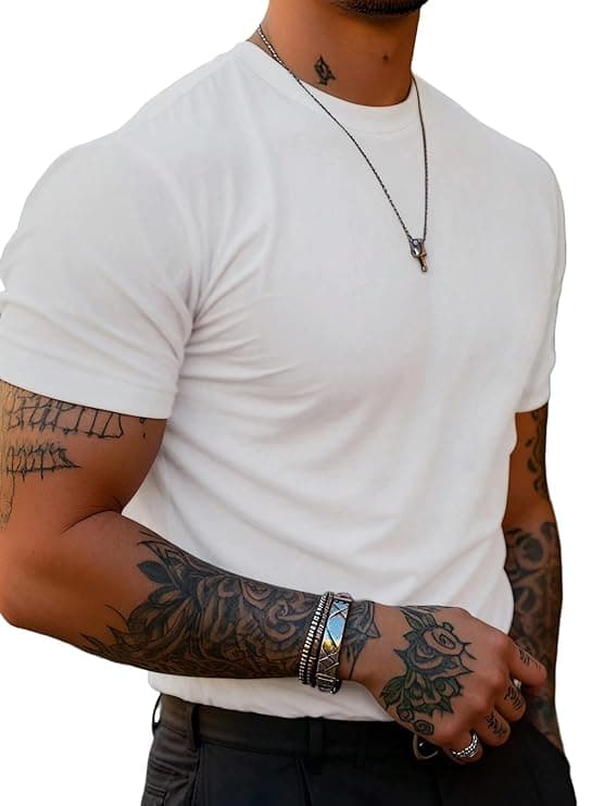 Men Solid White Round Neck T-Shirt Casual Regular Fit Half Sleeve Basic Tee