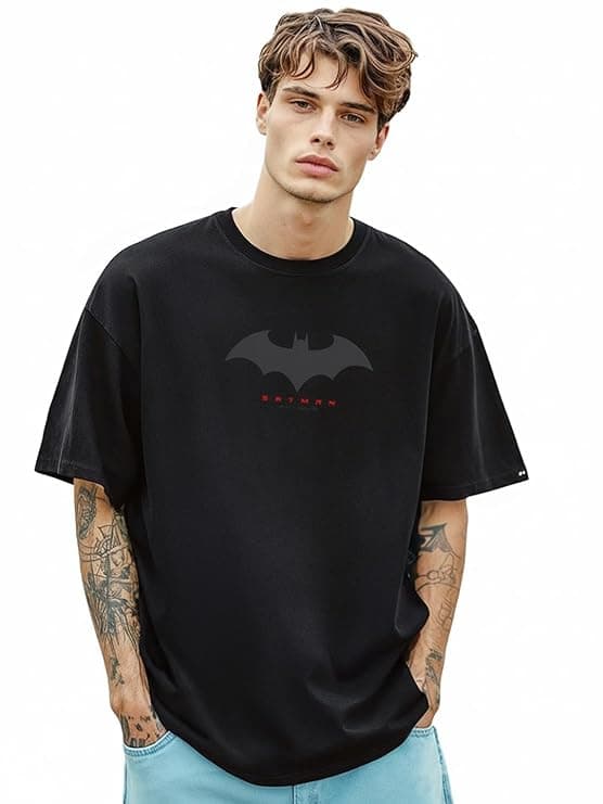 Urban Night Men Black Bat Graphic Oversized Half Sleeve T-Shirt