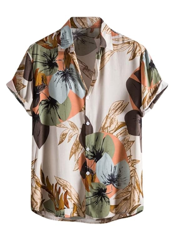 Men Tropical Palm Print Casual Short Sleeve Shirt