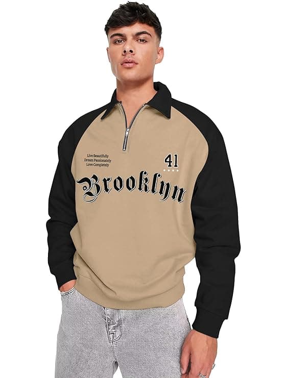 Men Brooklyn 41 Printed Zipper Polo Sweatshirt