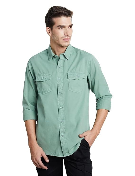 Sage Green Dual Pocket Casual Slim Shirt