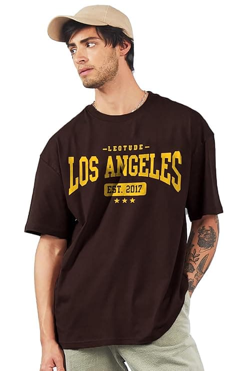 Luxeria Men Black Los Angeles Printed Casual Half Sleeve T-Shirt