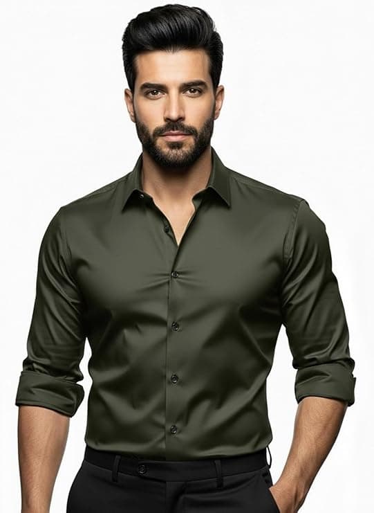 Dark Olive Solid Casual Shirt