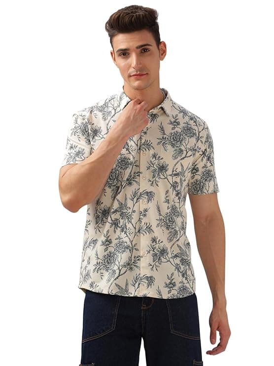White Blue Floral Casual Shirt