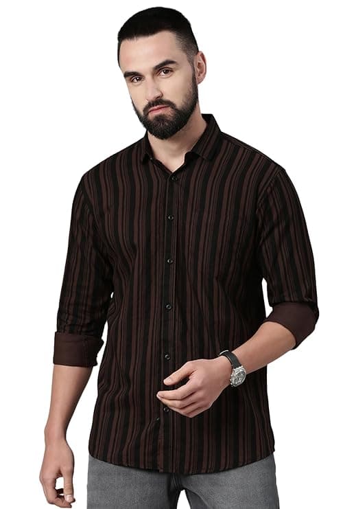 Black Vertical Striped Slim Fit Casual Shirt