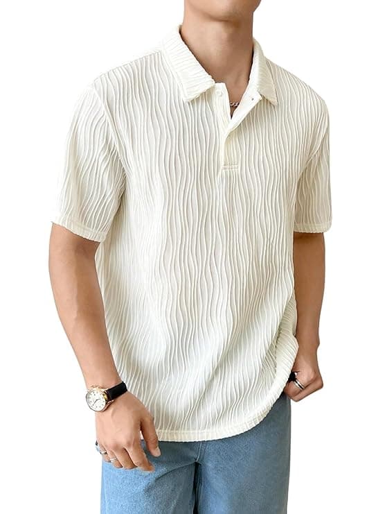 Men White Self Design Casual Half Sleeve Shirt Premium Cotton Summer Wear