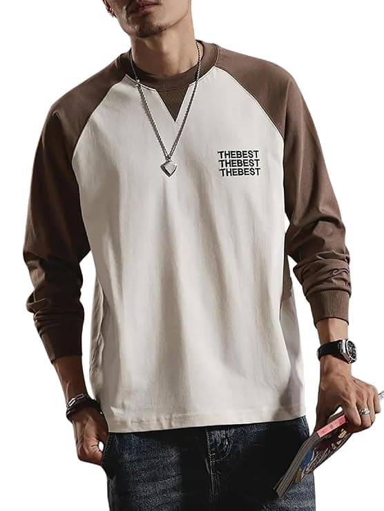 Luxeria Men White Brown Raglan Full Sleeve Casual T-Shirt