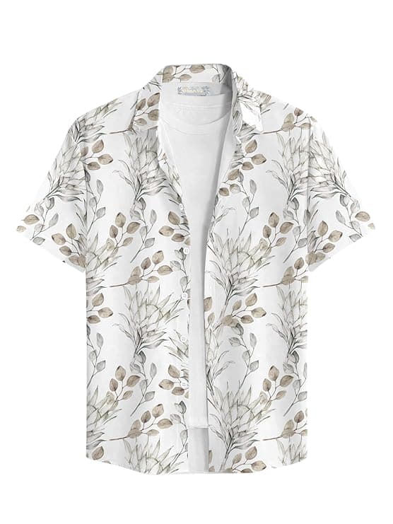 Blue Leaf Print Casual Shirt