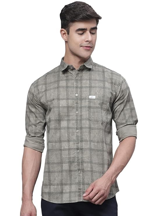 Men Grey Checked Full Sleeve Casual Shirt Smart Daily Wear Style