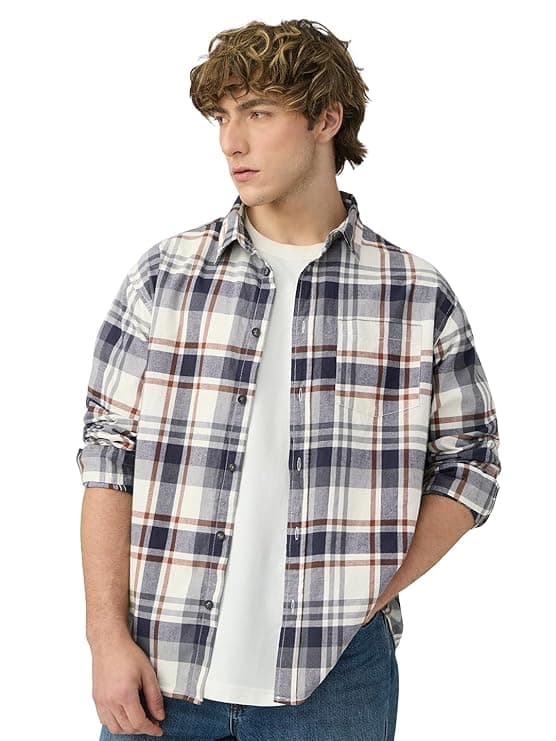 Blue Beige Checkered Cotton Casual Shir