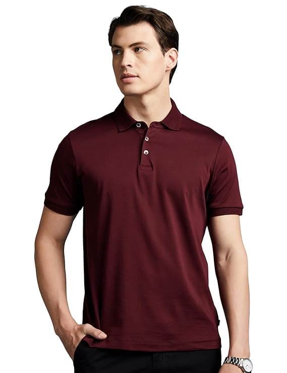 Classic Maroon Solid Polo Collar T-Shirt