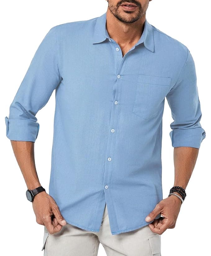 Sky Blue Solid Slim Fit Casual Shirt