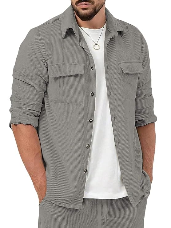 Men Grey Contrast Panel Casual Button Down Shirt