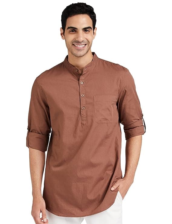 Brown Mandarin Collar Kurta Shirt