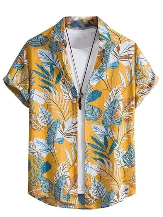 Yellow Tropical Printed Half Sleeve Casual Shirt