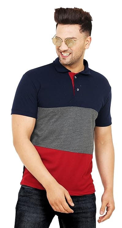 Men Navy Colorblock Polo Casual Half Sleeve T-Shirt