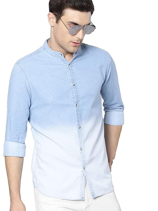 Sky Blue Plain Slim Fit Casual Shirt