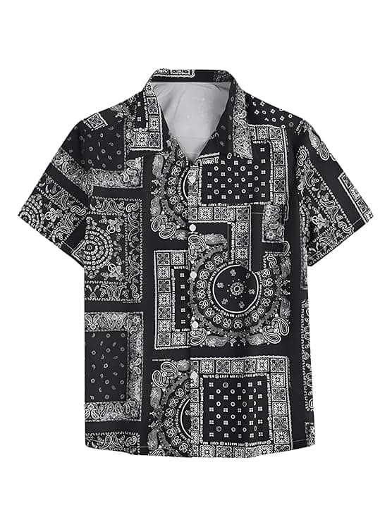 Vintage Patchwork Pattern Casual Half Sleeve Shirt
