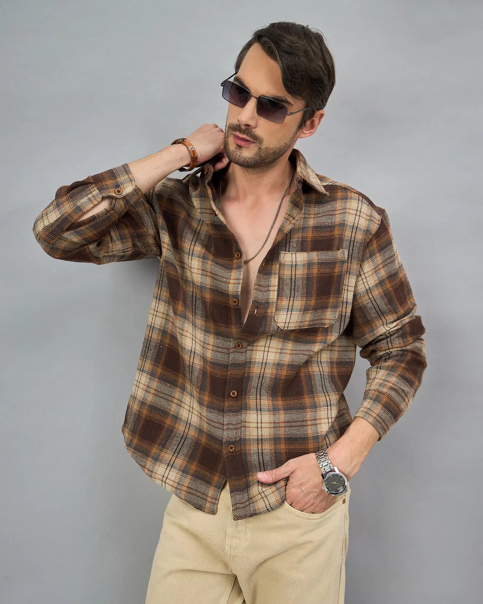 Brown Plaid Casual Shirt