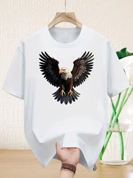Men White Flying Eagle Graphic Printed Casual T-Shirt