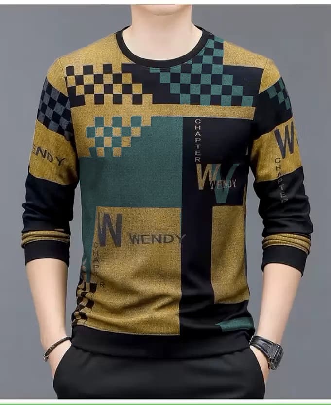 Color Block Checkered Panel Full Sleeve T-Shirt