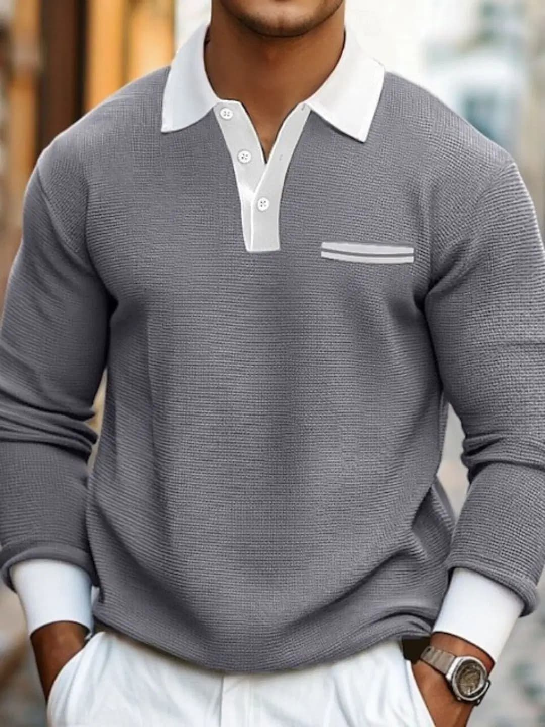Men Grey Half Zip Mandarin Collar Casual Sweatshirt T-Shirt