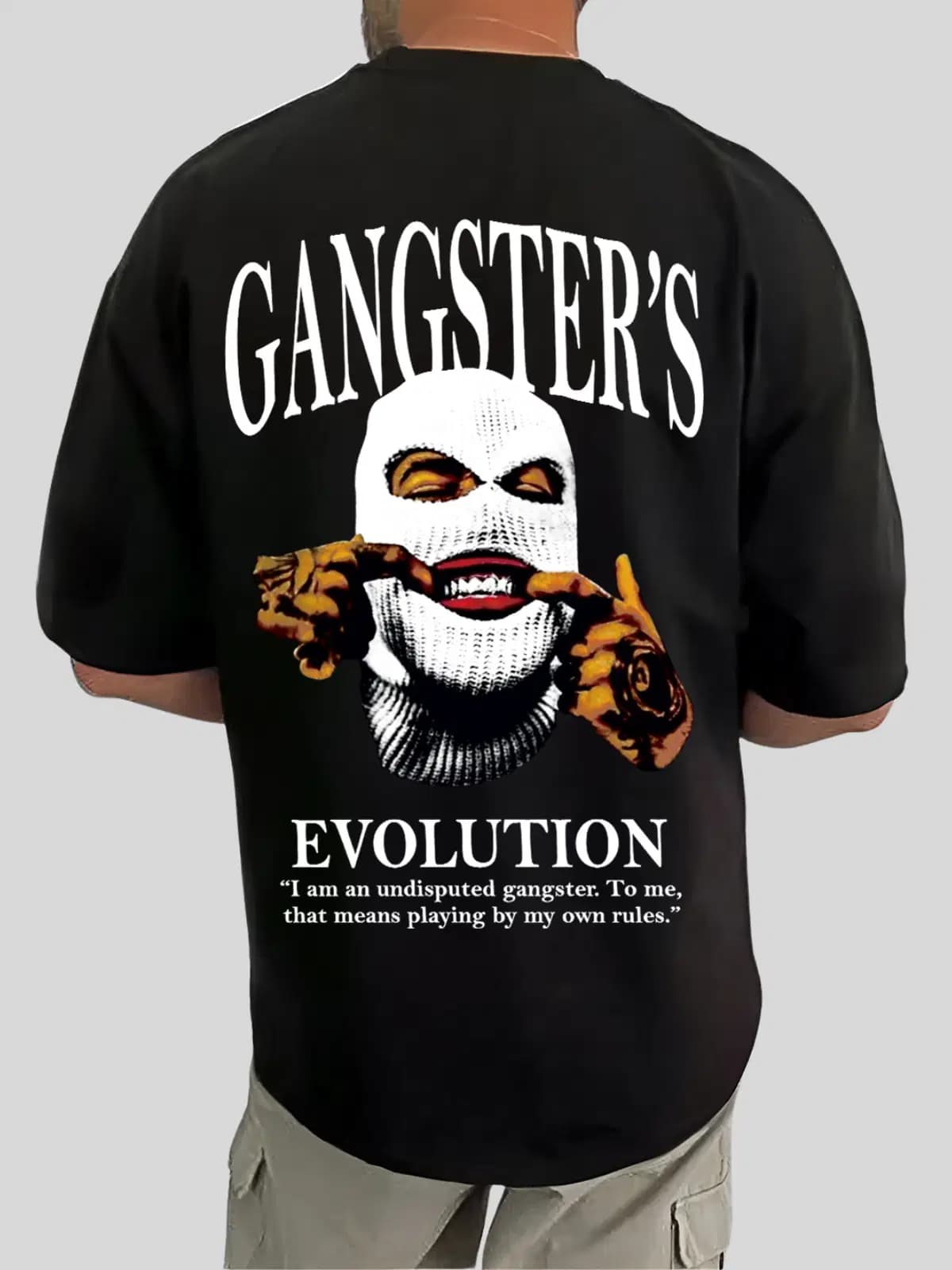 Men Black Oversized Graphic Printed T-Shirt Joker Mask Evolution Design