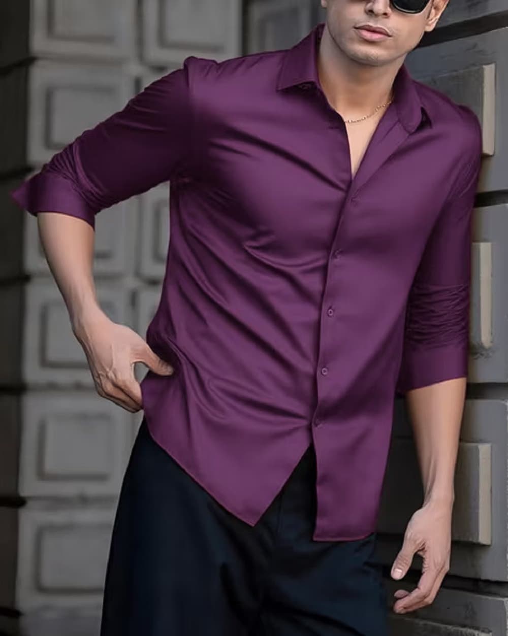 Purple Solid Casual Shirt