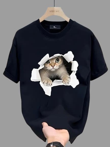 Men Navy Blue Shark Graphic Printed Casual T-Shirt