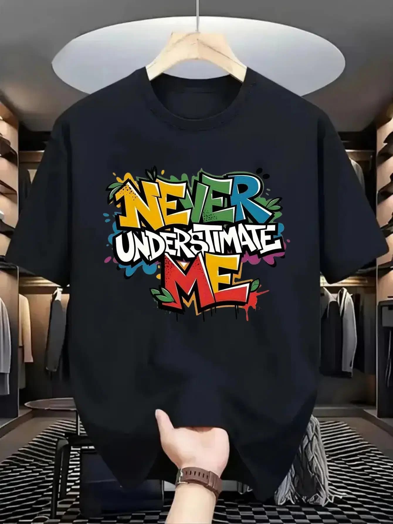 Men Navy Blue Never Give Up Printed T-Shirt Casual Streetwear