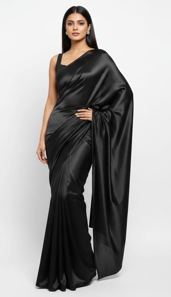 Midnight Black Satin Saree